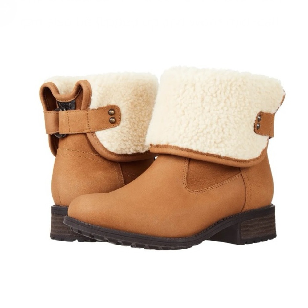 UGG Aldon Chesnut Leather Fold Over Buckle Strap Water-resistant Boots
